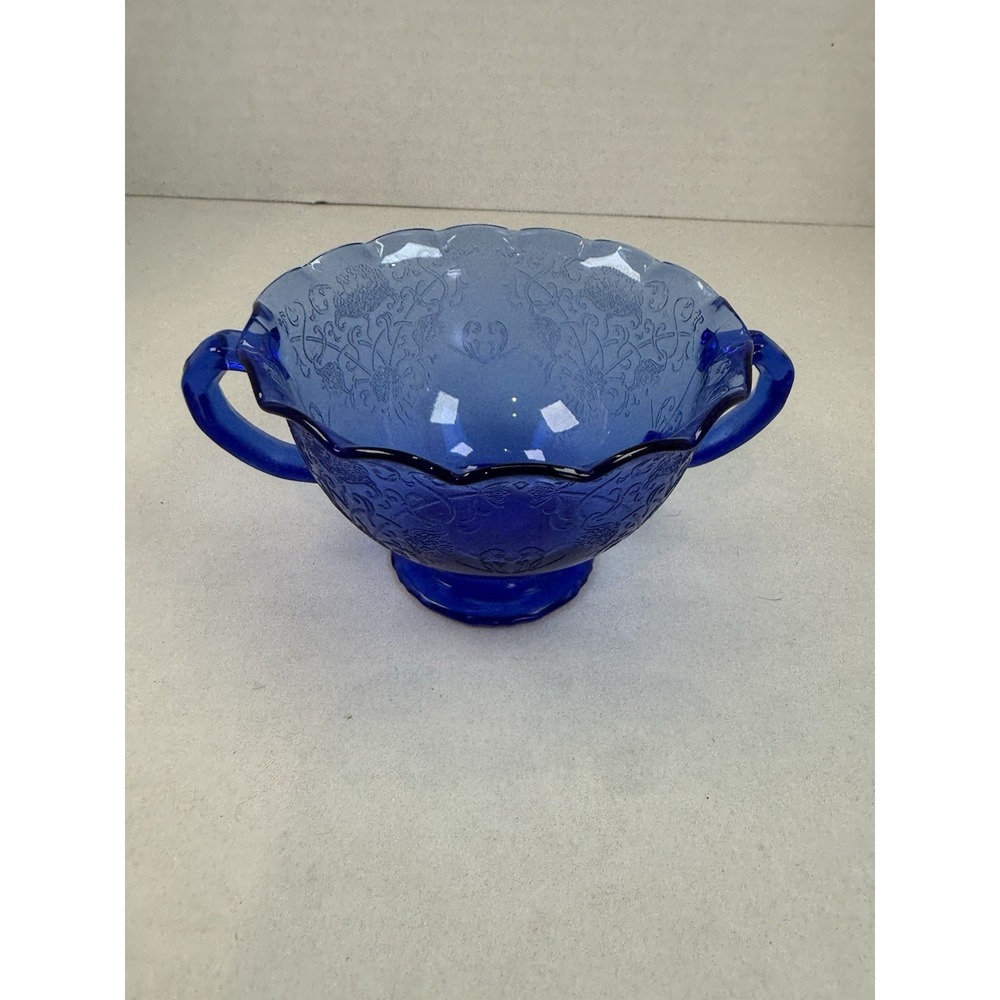 Hazel Atlas Florentine Cobalt Blue Ruffled Sugar Bowl Depression Glass